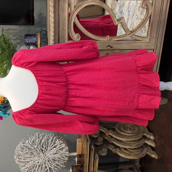 NWT Women's Boho Dress with pockets size medium fuchsia - Picture 2 of 13